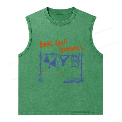 Pagewings Book Girl Summer Bookish Unisex Washed Tank Top