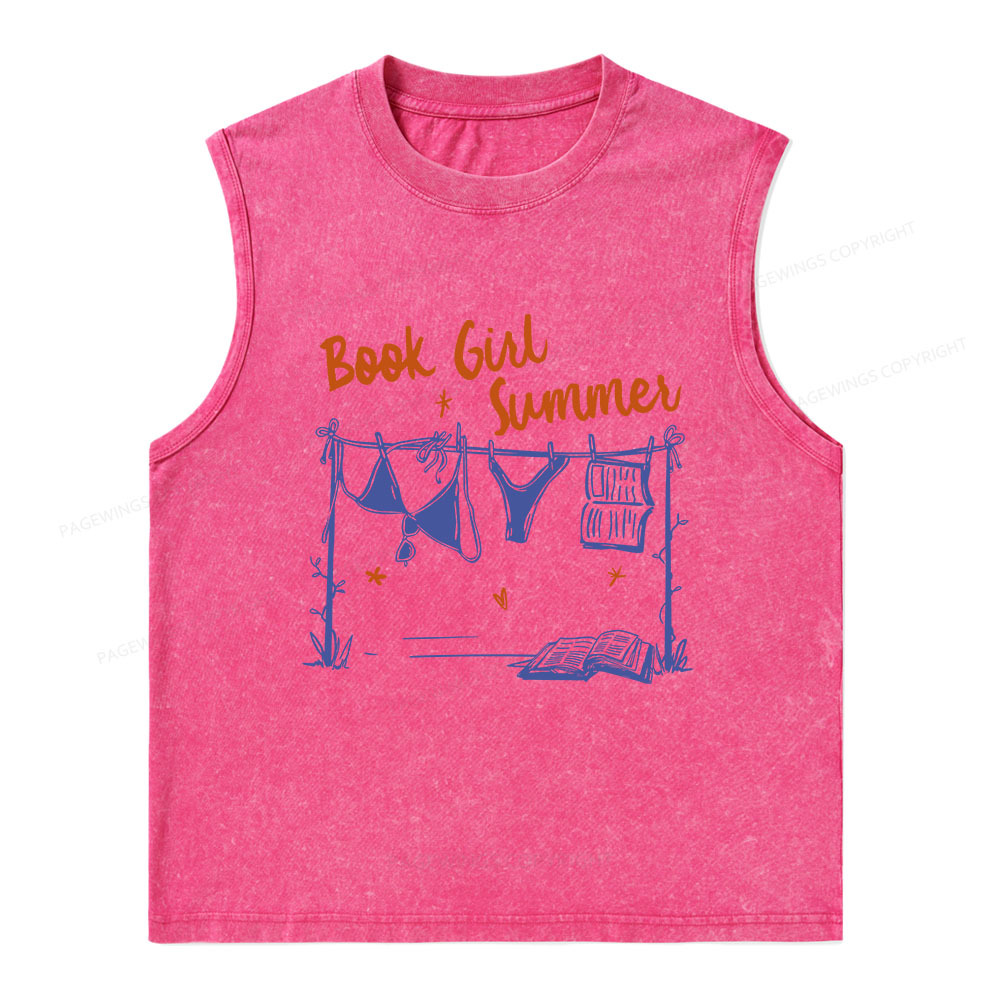 Pagewings Book Girl Summer Bookish Unisex Washed Tank Top