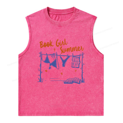 Pagewings Book Girl Summer Bookish Unisex Washed Tank Top