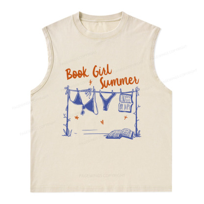 Pagewings Book Girl Summer Bookish Unisex Washed Tank Top
