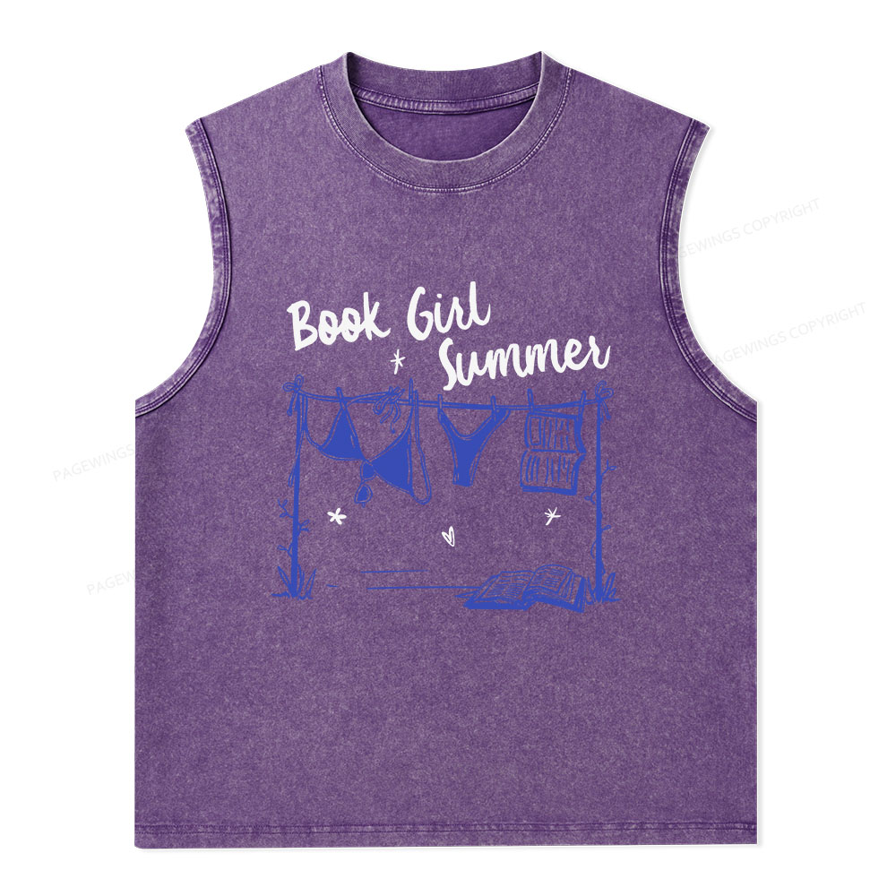 Pagewings Book Girl Summer Bookish Unisex Washed Tank Top