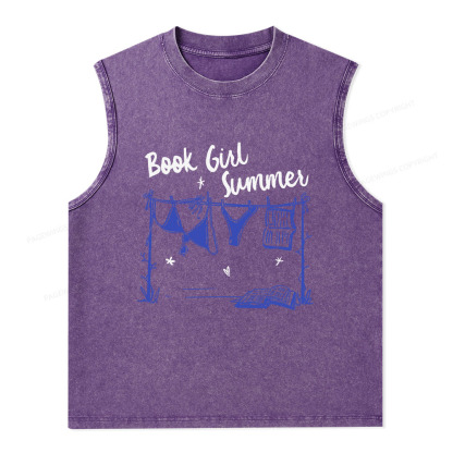 Pagewings Book Girl Summer Bookish Unisex Washed Tank Top