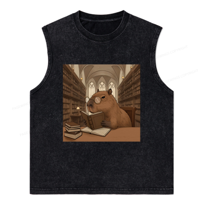 Pagewings The Reader Capybara Unisex Washed Tank Top