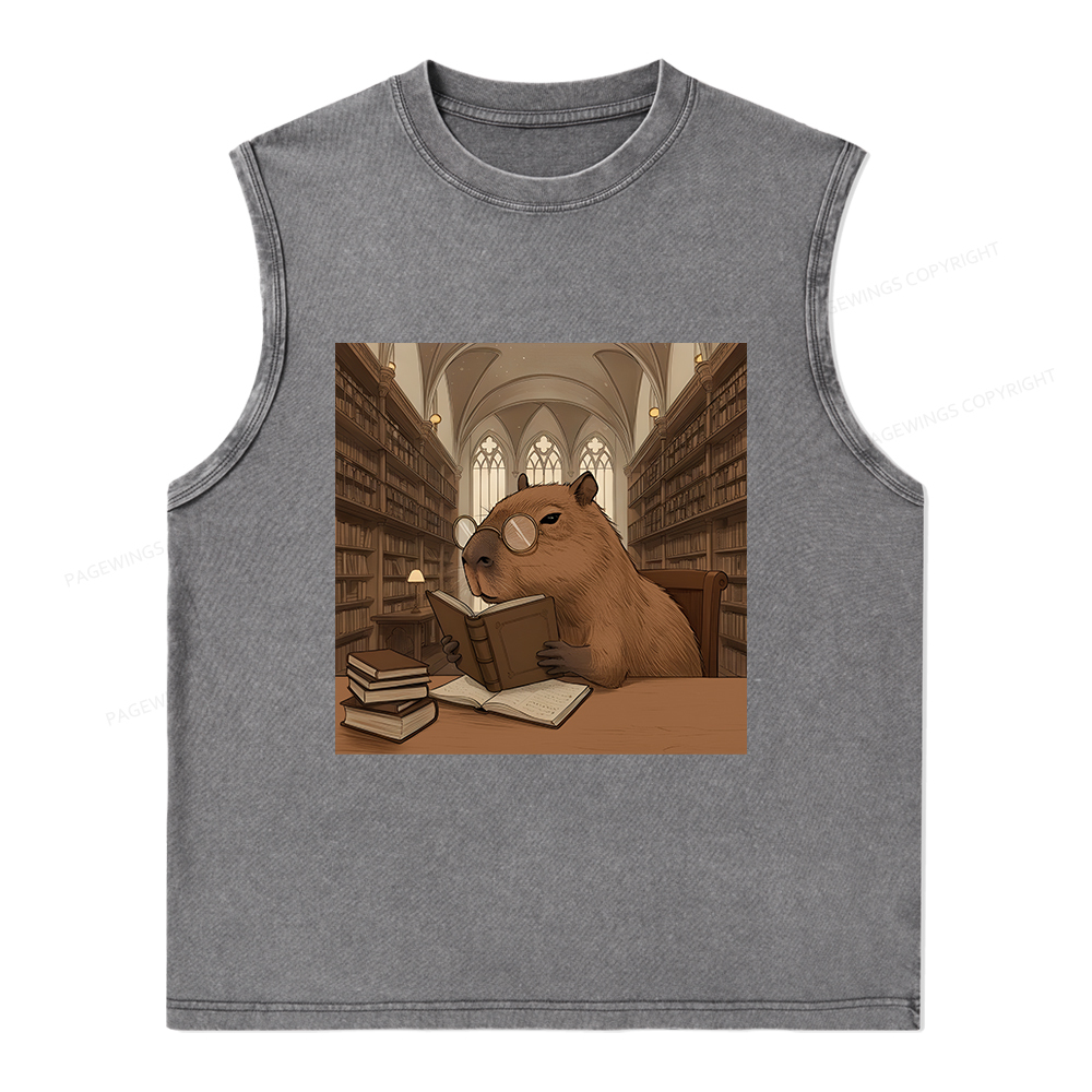 Pagewings The Reader Capybara Unisex Washed Tank Top