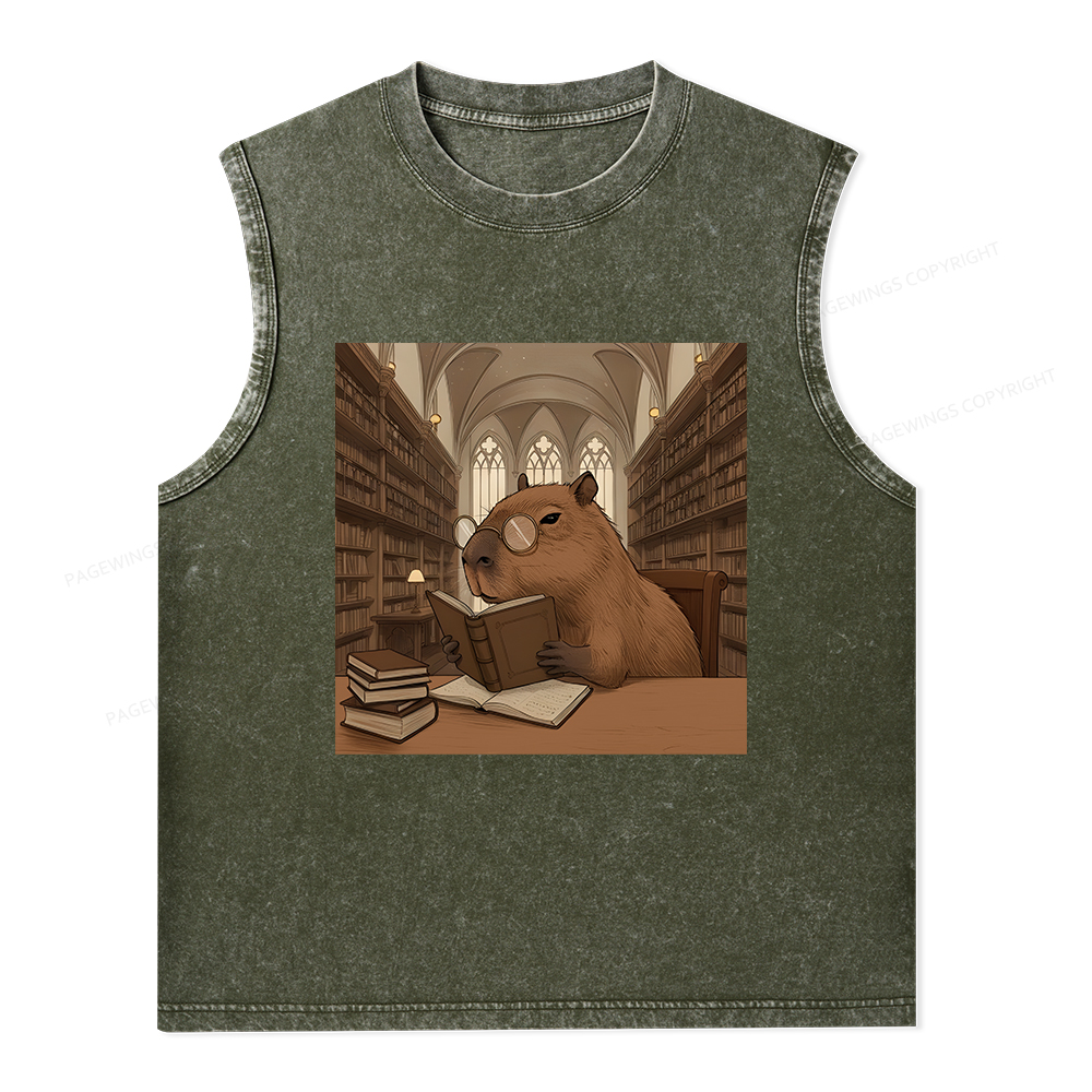 Pagewings The Reader Capybara Unisex Washed Tank Top
