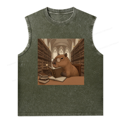 Pagewings The Reader Capybara Unisex Washed Tank Top
