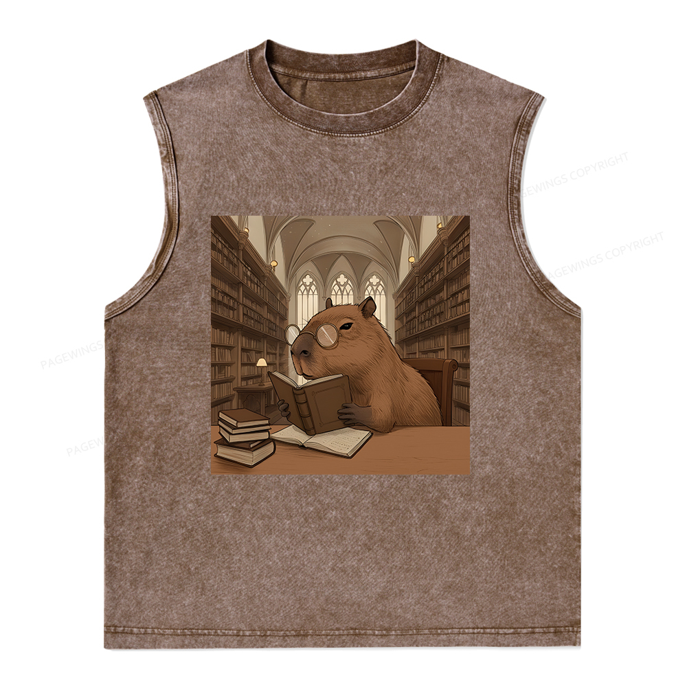 Pagewings The Reader Capybara Unisex Washed Tank Top