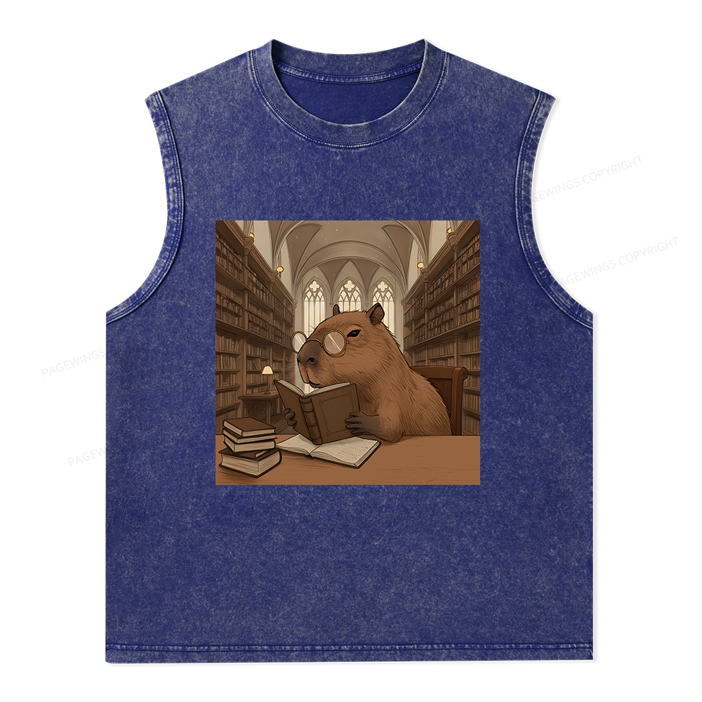 Pagewings The Reader Capybara Unisex Washed Tank Top