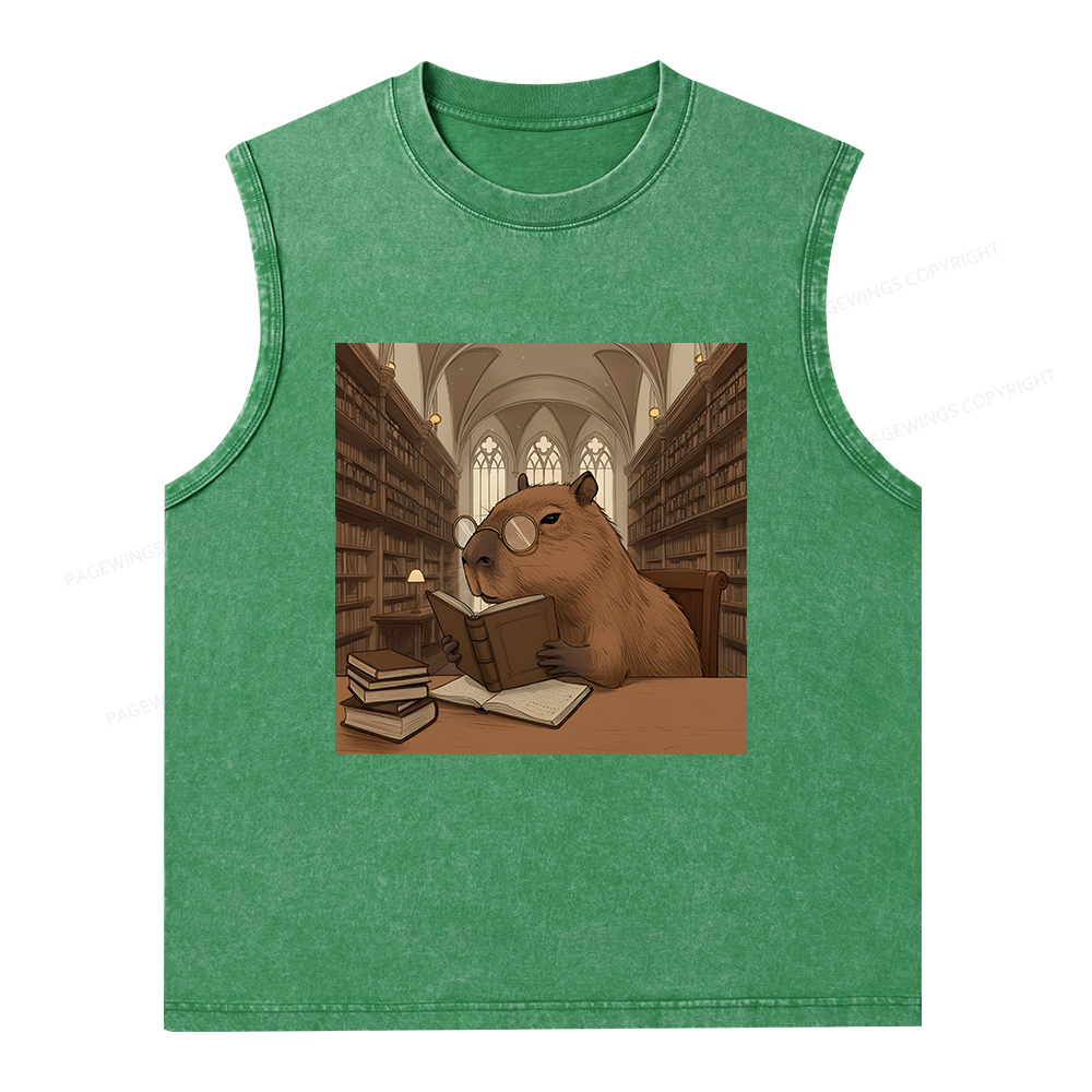 Pagewings The Reader Capybara Unisex Washed Tank Top