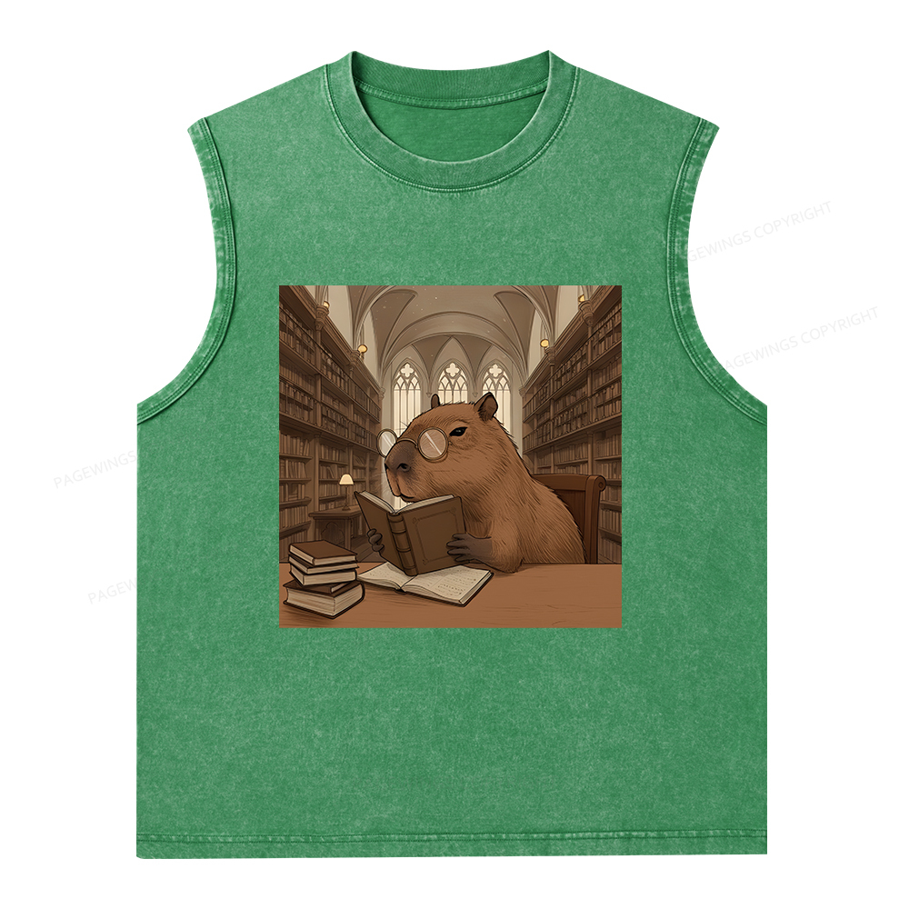 Pagewings The Reader Capybara Unisex Washed Tank Top