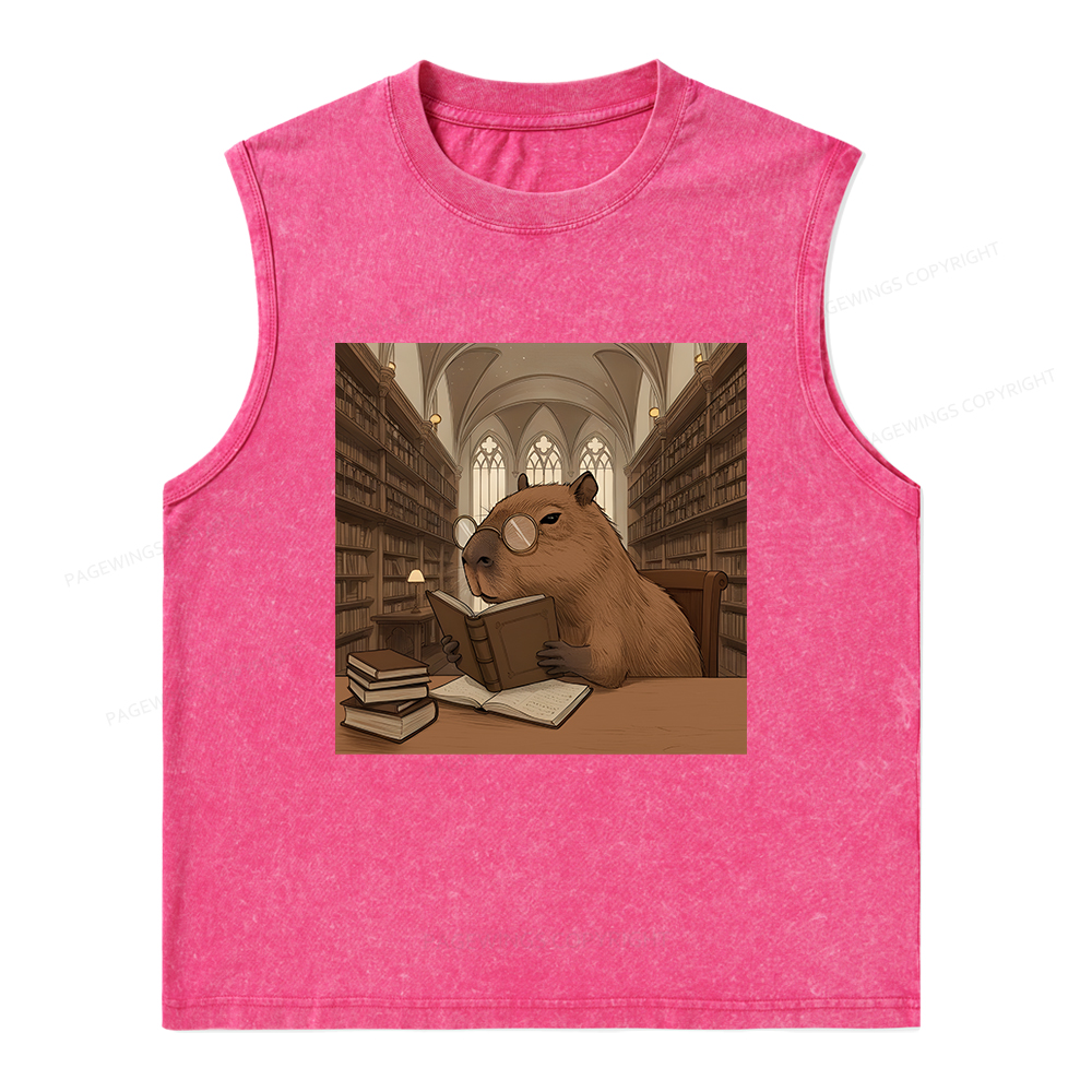 Pagewings The Reader Capybara Unisex Washed Tank Top
