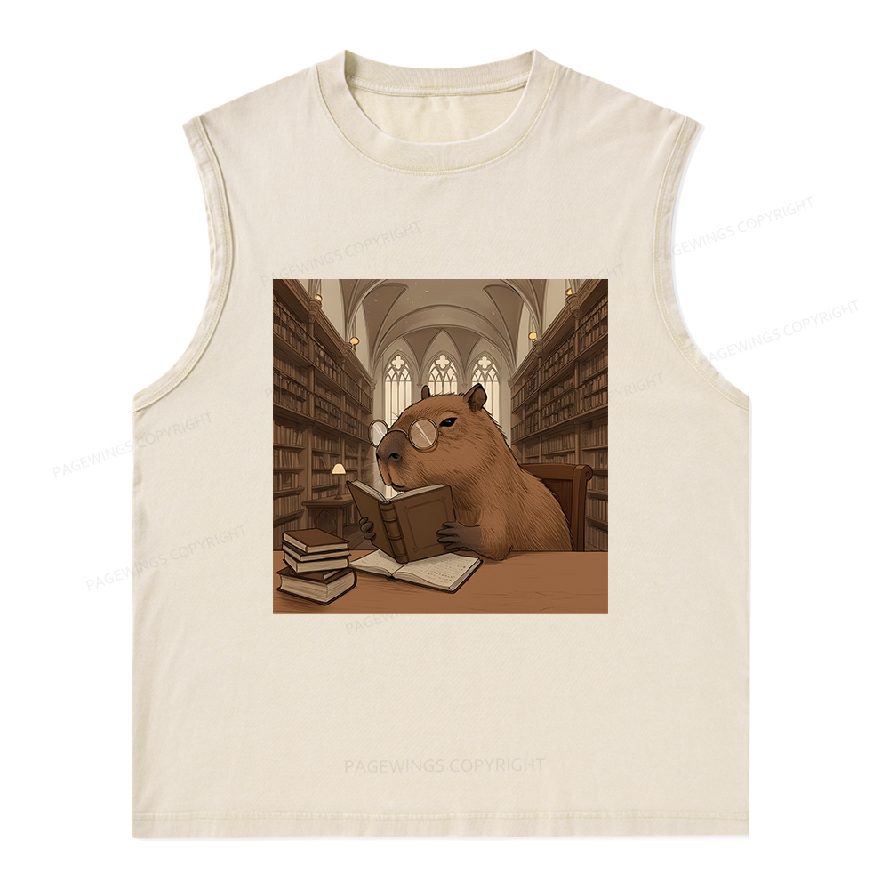 Pagewings The Reader Capybara Unisex Washed Tank Top