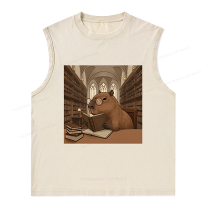 Pagewings The Reader Capybara Unisex Washed Tank Top