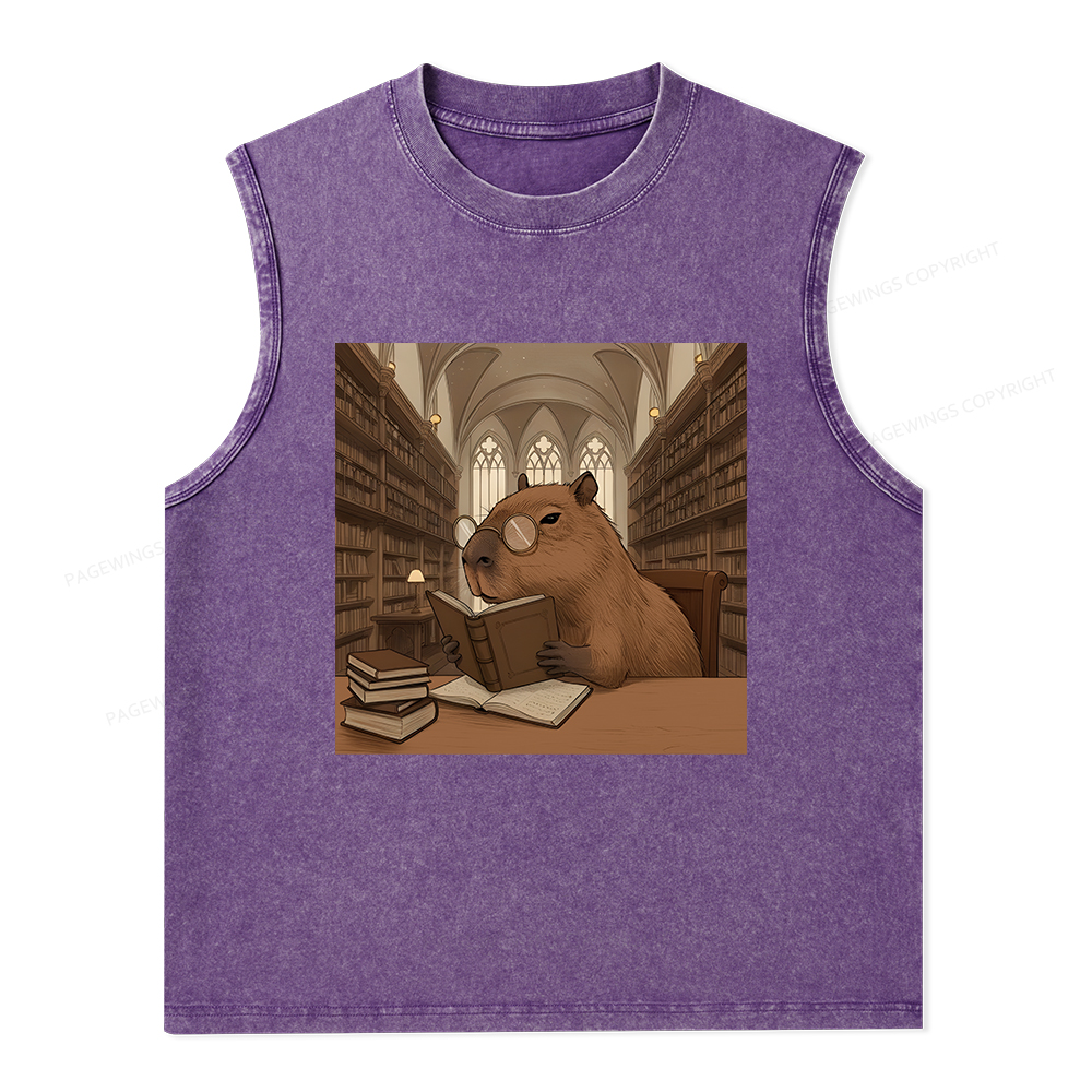 Pagewings The Reader Capybara Unisex Washed Tank Top