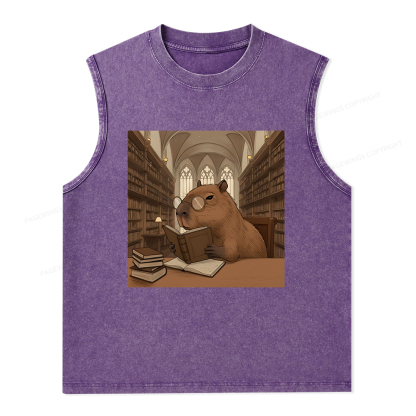 Pagewings The Reader Capybara Unisex Washed Tank Top