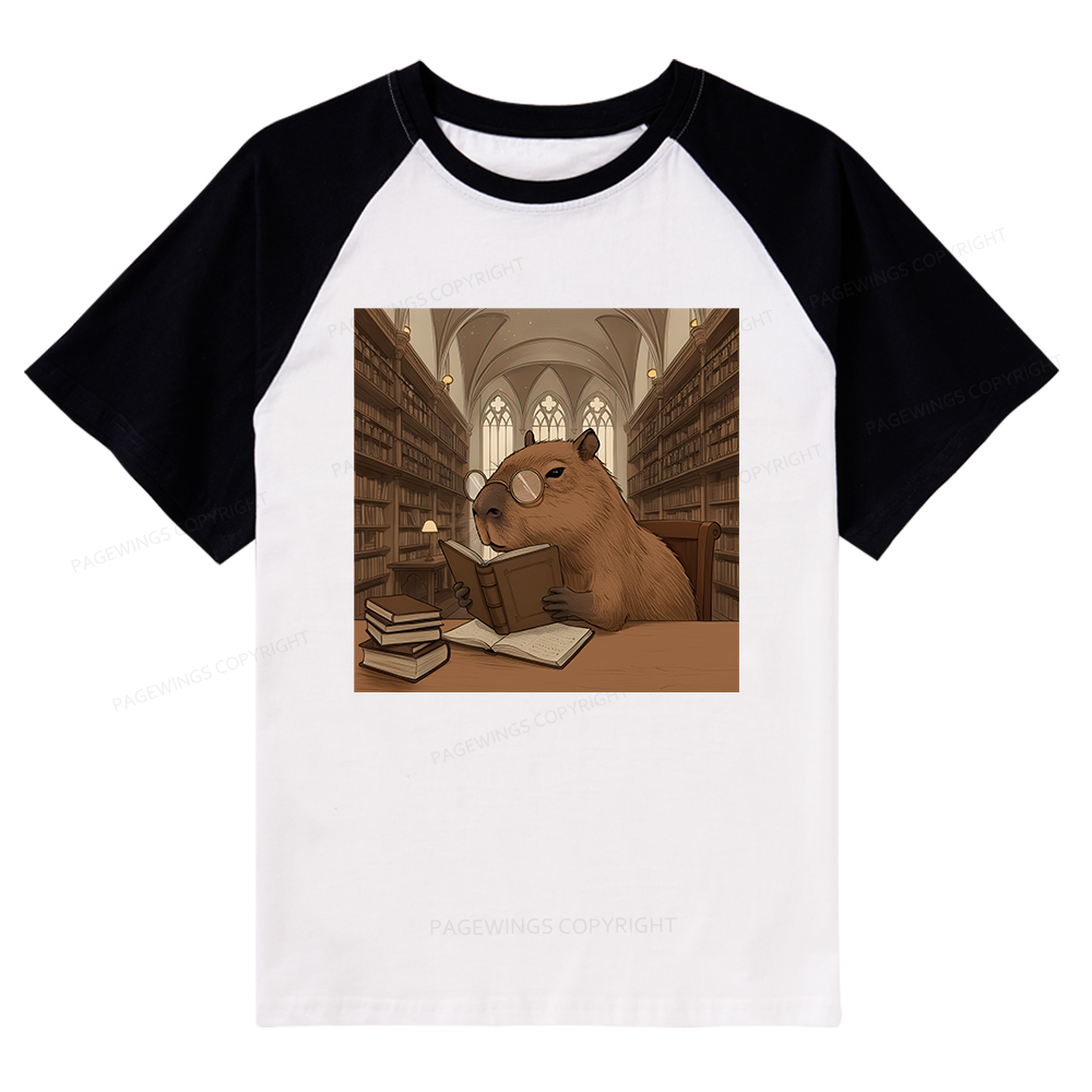 Pagewings The Reader Capybara Raglan T-shirt