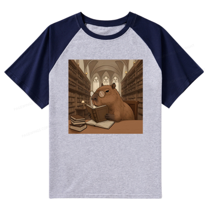 Pagewings The Reader Capybara Raglan T-shirt