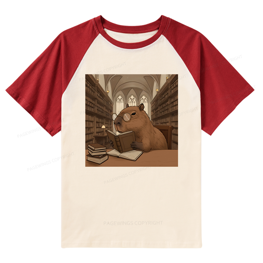 Pagewings The Reader Capybara Raglan T-shirt