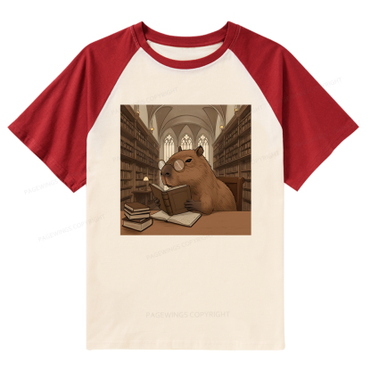 Pagewings The Reader Capybara Raglan T-shirt