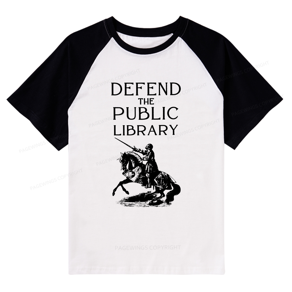 Pagewings Defend The Public Library Raglan T-shirt