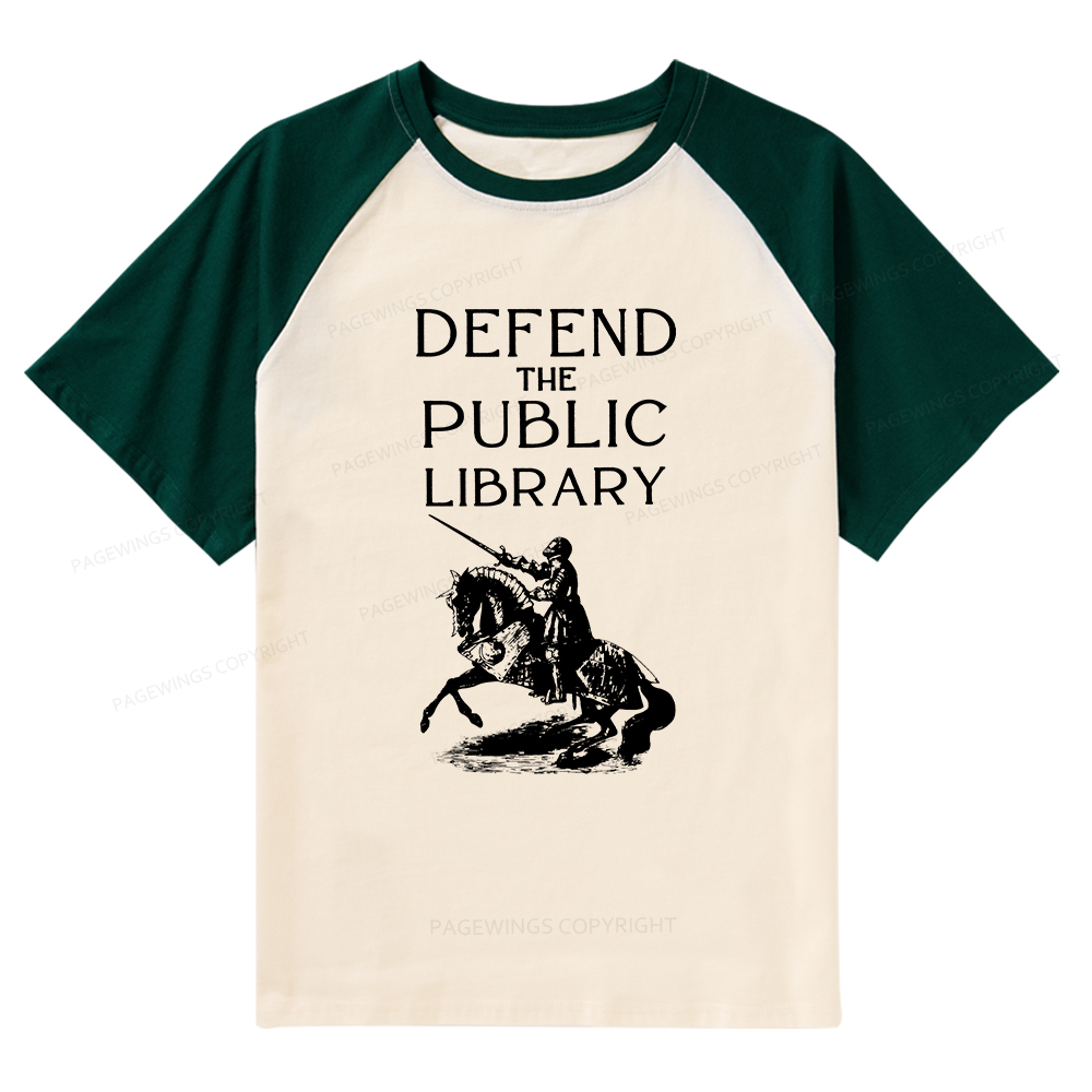Pagewings Defend The Public Library Raglan T-shirt
