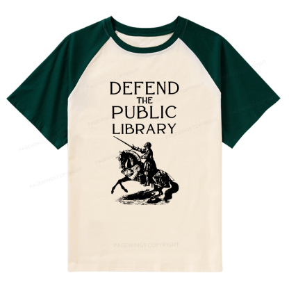 Pagewings Defend The Public Library Raglan T-shirt