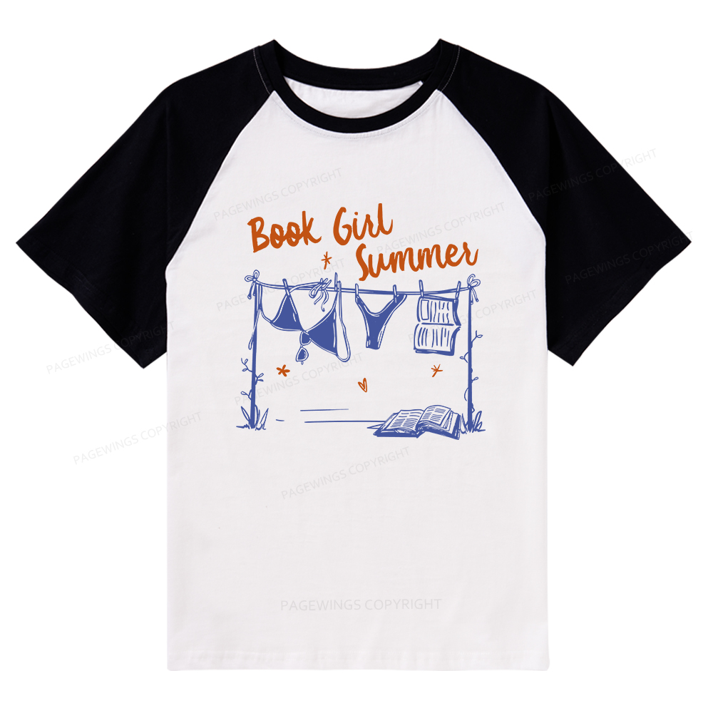Pagewings Book Girl Summer Bookish Raglan T-shirt