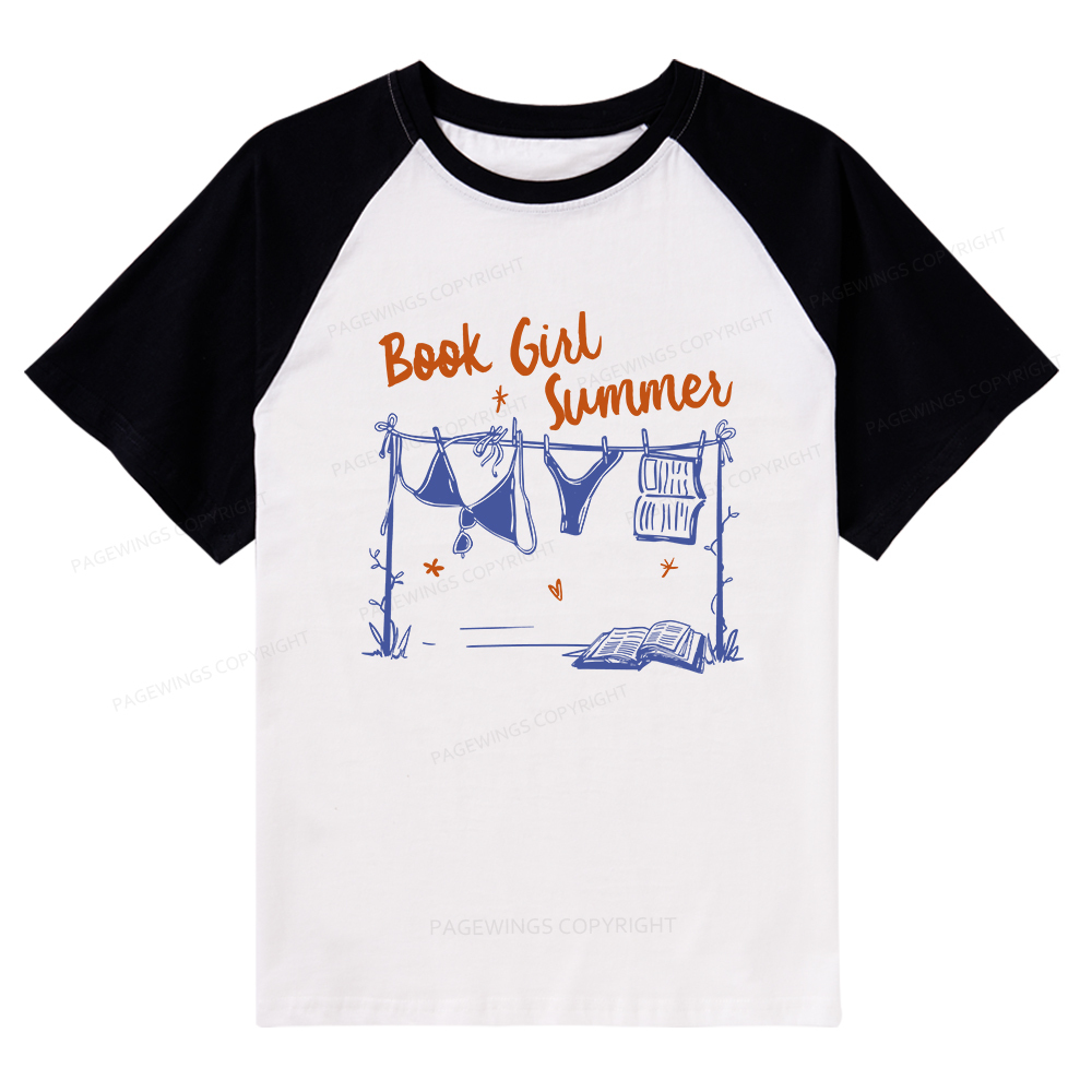 Pagewings Book Girl Summer Bookish Raglan T-shirt