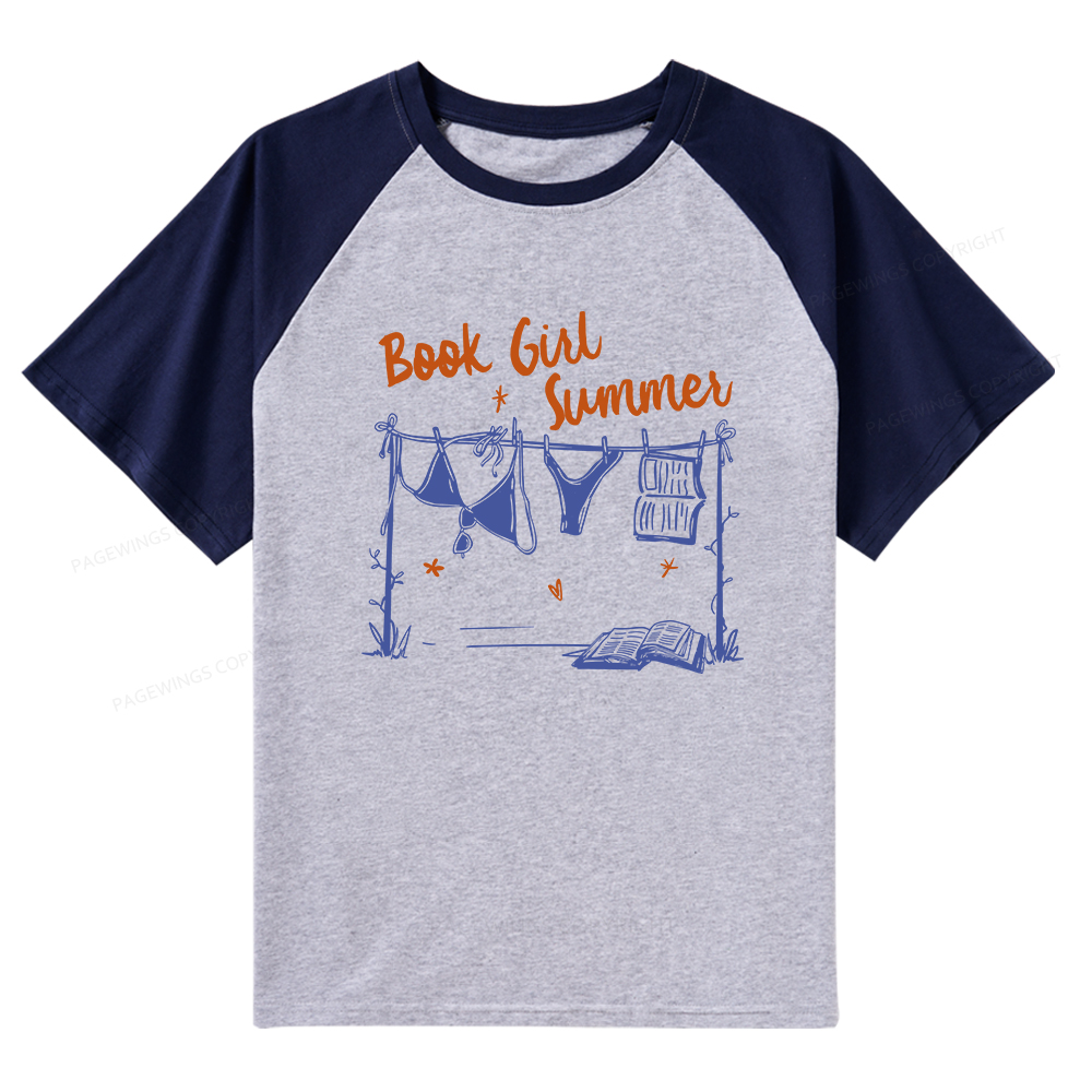 Pagewings Book Girl Summer Bookish Raglan T-shirt