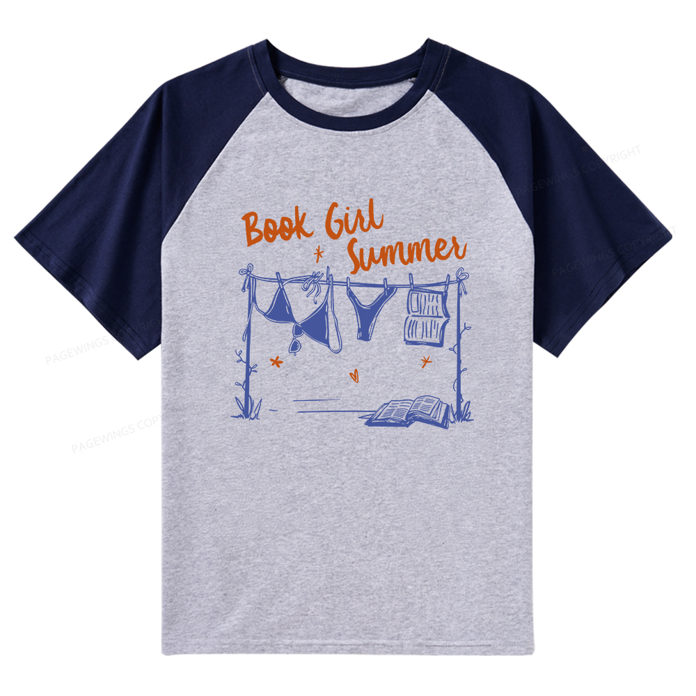 Pagewings Book Girl Summer Bookish Raglan T-shirt