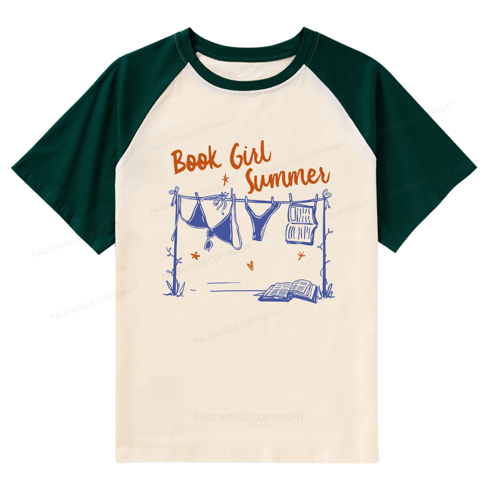 Pagewings Book Girl Summer Bookish Raglan T-shirt