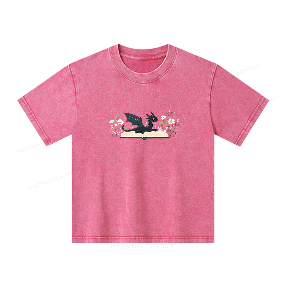 Pagewings Dragon Book Unisex Kids Washed T-shirt
