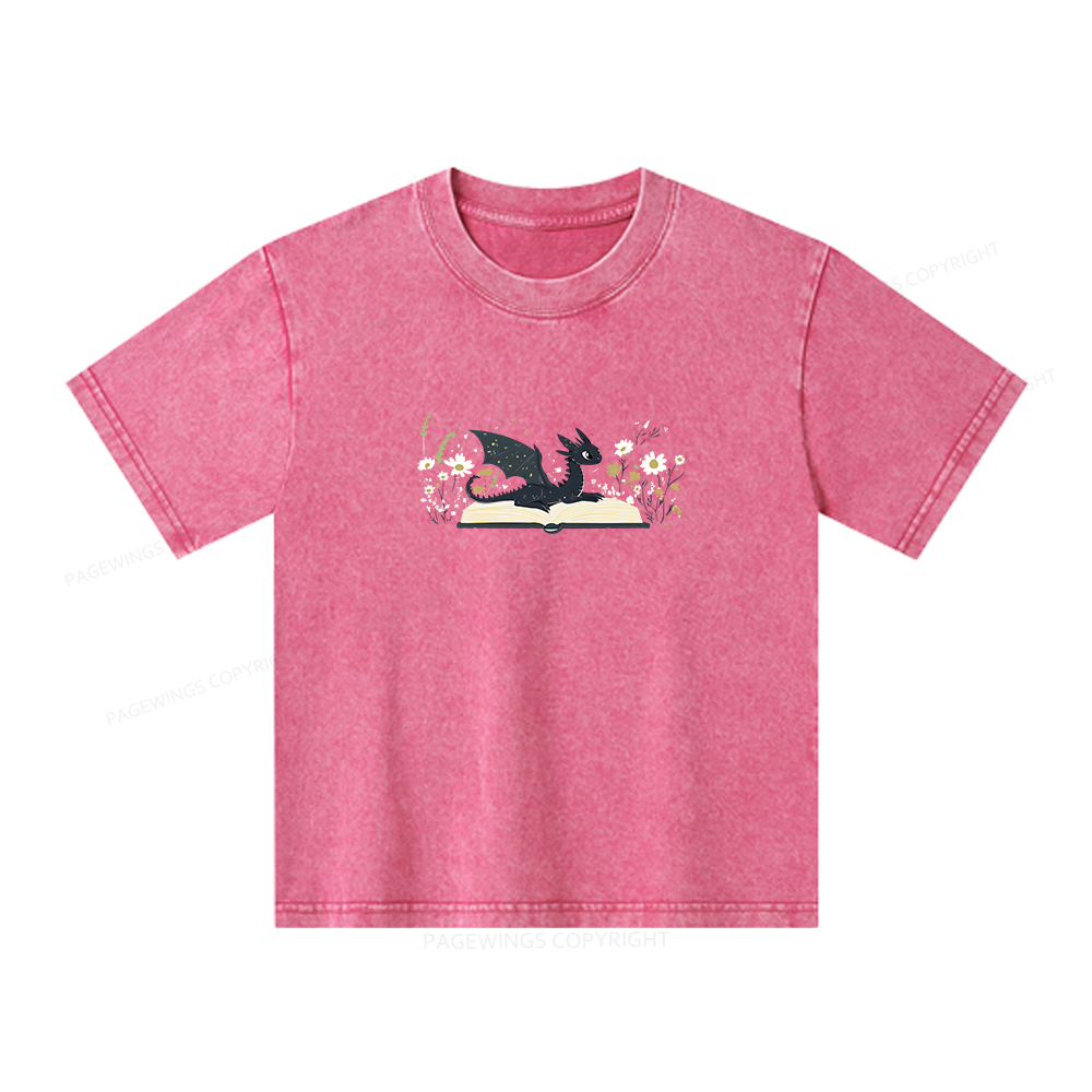 Pagewings Dragon Book Unisex Kids Washed T-shirt
