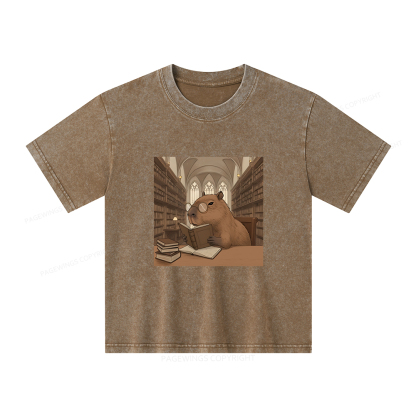 Pagewings The Reader Capybara Unisex Kids Washed T-shirt