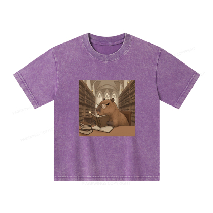 Pagewings The Reader Capybara Unisex Kids Washed T-shirt