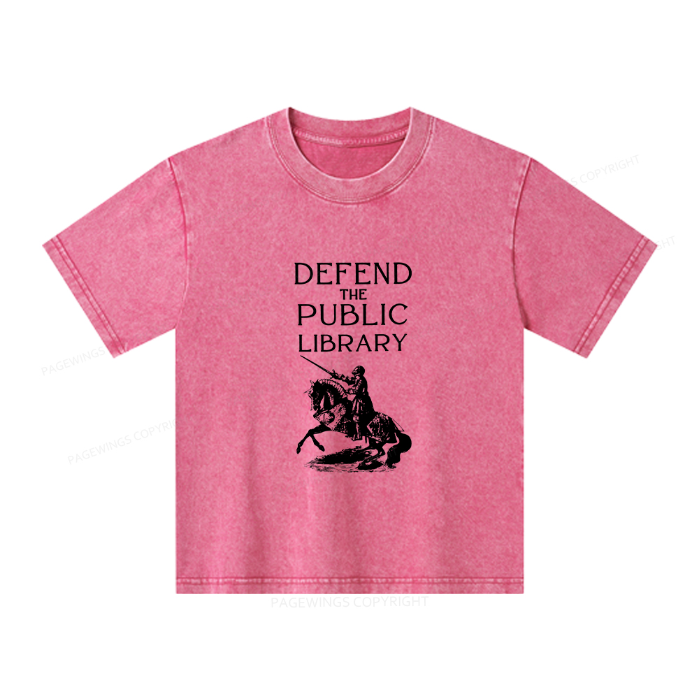 Pagewings Defend The Public Library Unisex Kids Washed T-shirt