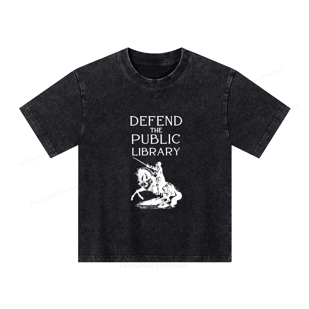 Pagewings Defend The Public Library Unisex Kids Washed T-shirt