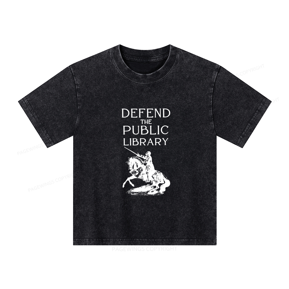Pagewings Defend The Public Library Unisex Kids Washed T-shirt