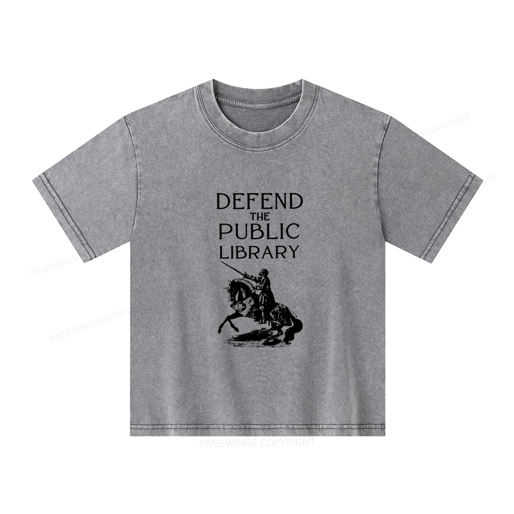 Pagewings Defend The Public Library Unisex Kids Washed T-shirt