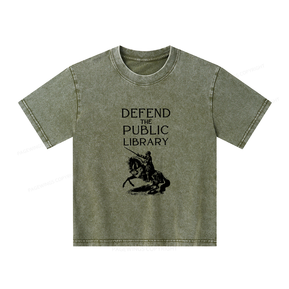 Pagewings Defend The Public Library Unisex Kids Washed T-shirt