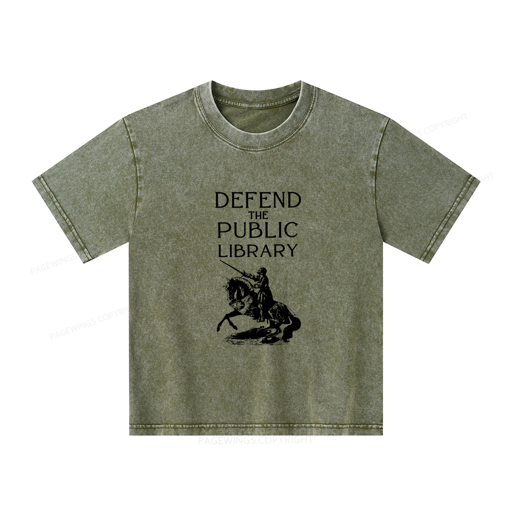 Pagewings Defend The Public Library Unisex Kids Washed T-shirt