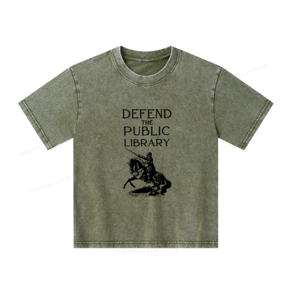 Pagewings Defend The Public Library Unisex Kids Washed T-shirt