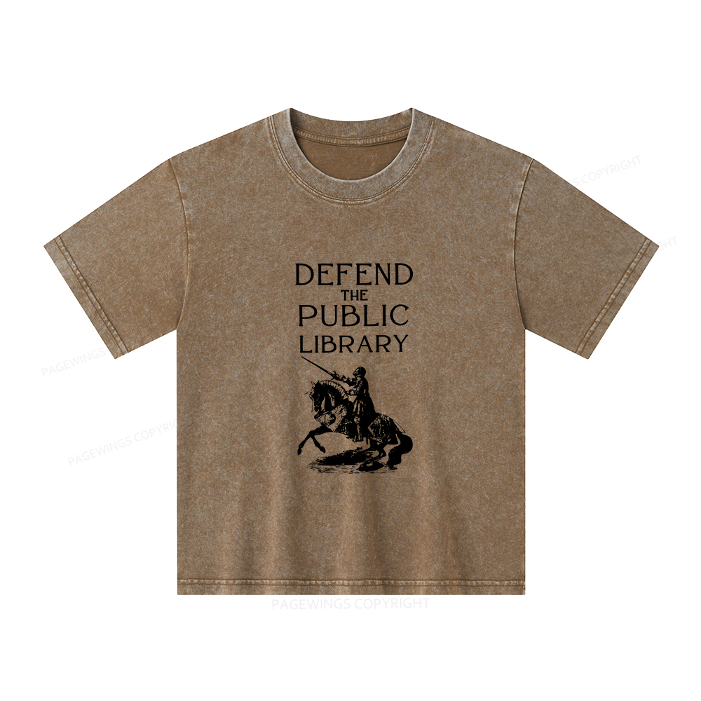 Pagewings Defend The Public Library Unisex Kids Washed T-shirt