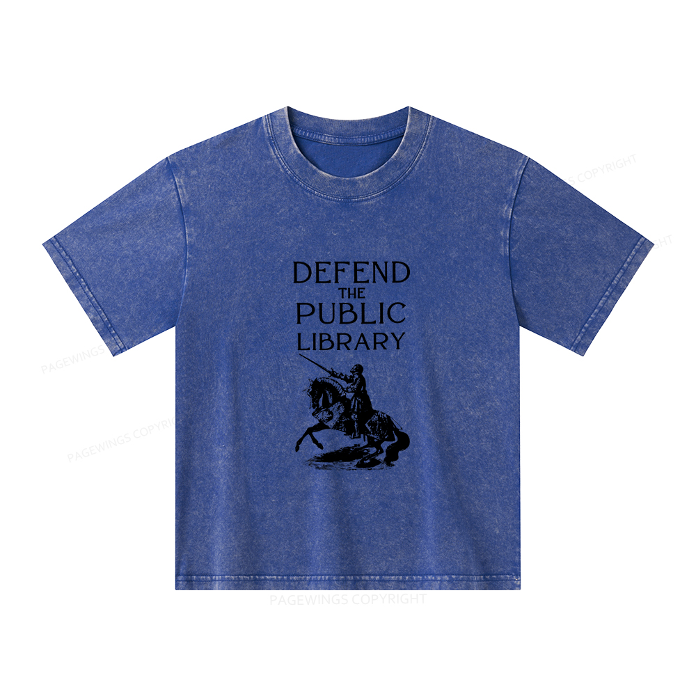 Pagewings Defend The Public Library Unisex Kids Washed T-shirt