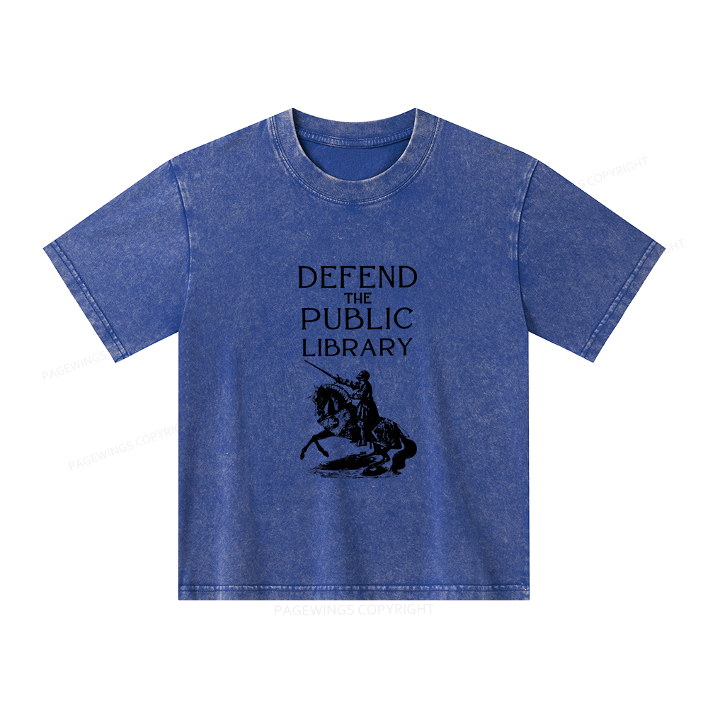 Pagewings Defend The Public Library Unisex Kids Washed T-shirt