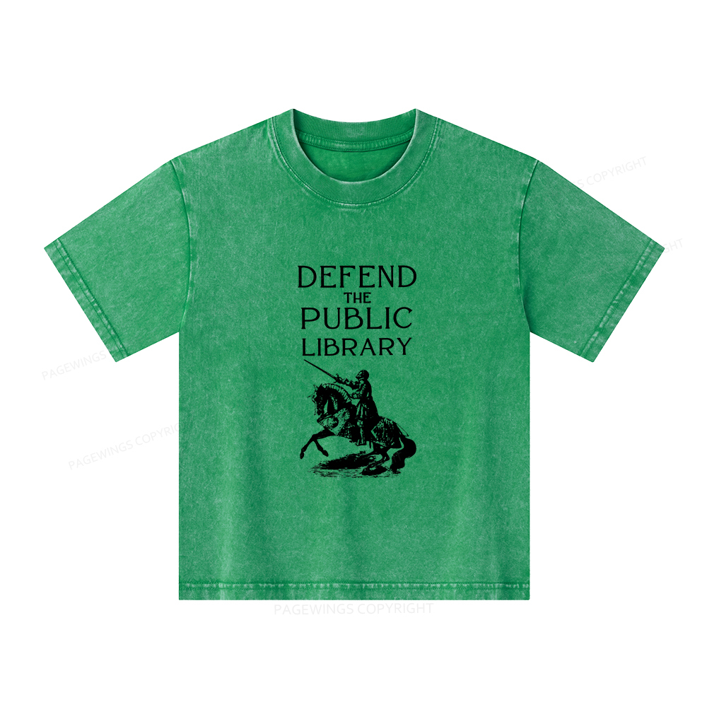 Pagewings Defend The Public Library Unisex Kids Washed T-shirt