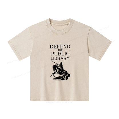 Pagewings Defend The Public Library Unisex Kids Washed T-shirt