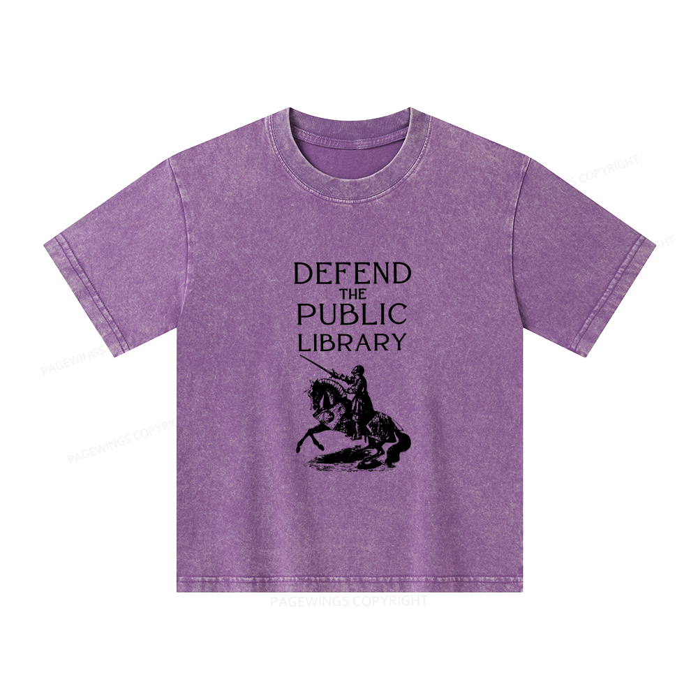 Pagewings Defend The Public Library Unisex Kids Washed T-shirt
