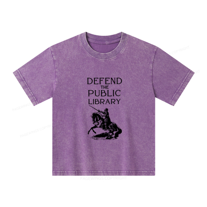 Pagewings Defend The Public Library Unisex Kids Washed T-shirt