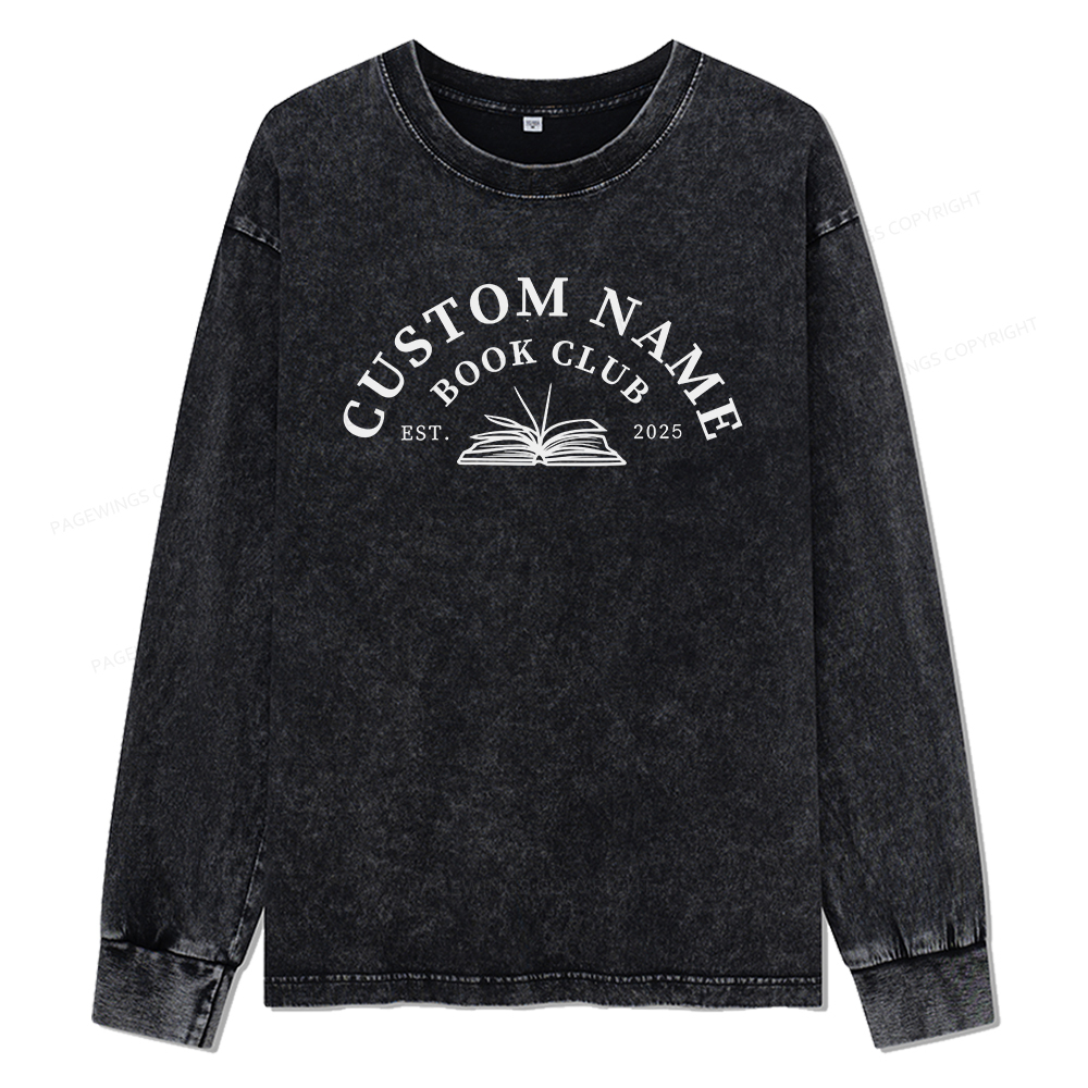 Pagewings Personalized Custom Book Club Unisex Washed Long Sleeve T-sh